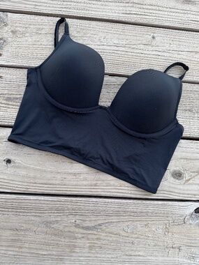 Black Deep Plunge Push Up Longline Bra Top XL